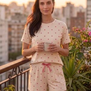 Pijama Curto Basico Maya Coracao Merengue Viscolycra