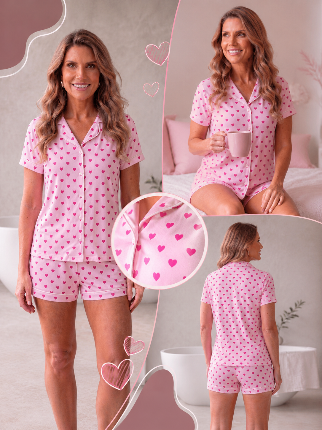 Pijama Americano Estampado Sara Coracaozinho Rosa - Imagem 2